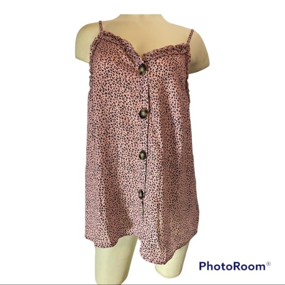 Women's Pink/Black Print Button Down Tank Top Size Large